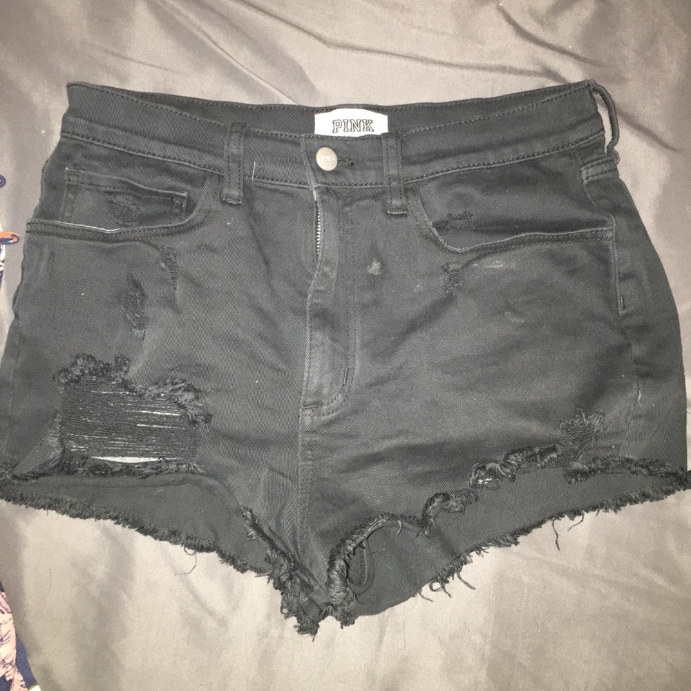 Pink Black Denim Shorts
